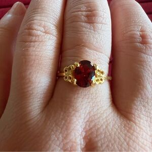 Gold Ring with Deep Red Centerstone